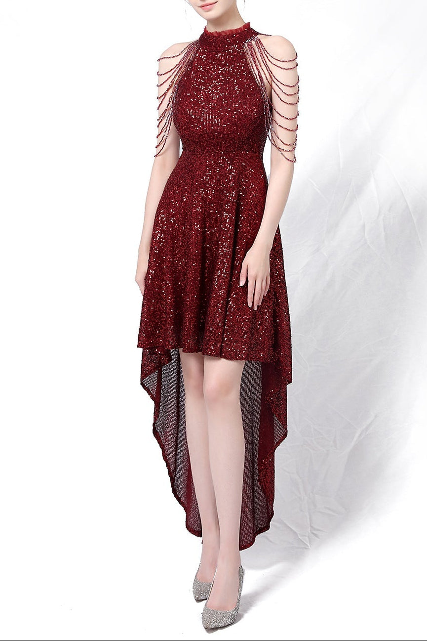 Beaded Hip Wrap Formal Dresses