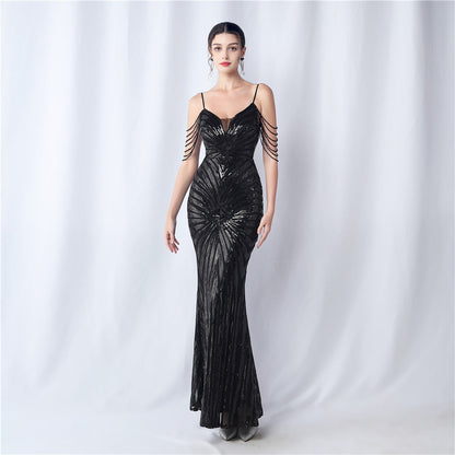 Beaded Halter Formal Dress