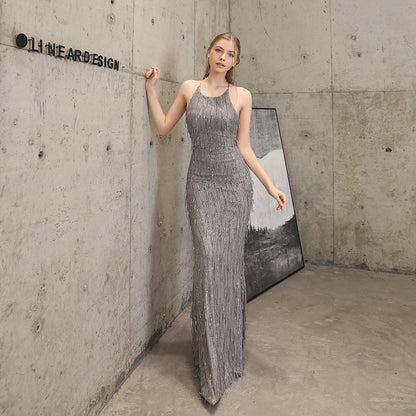 Silk Thread Fringe Beaded Formal Dresses
