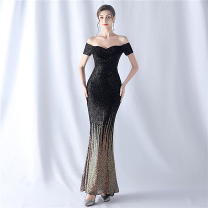 Gradient Beaded Formal Dress