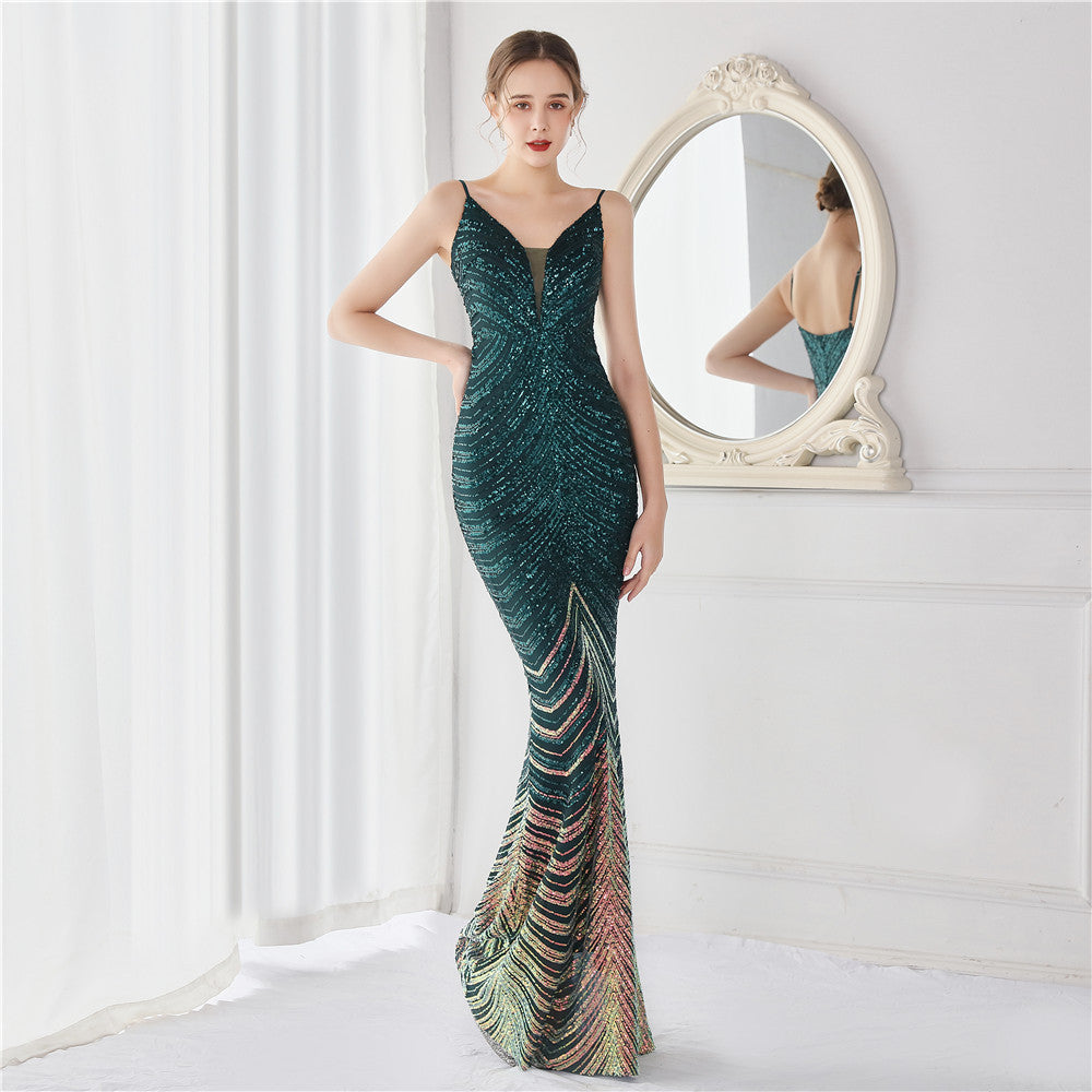 Wave Gradient Beaded Formal Dress