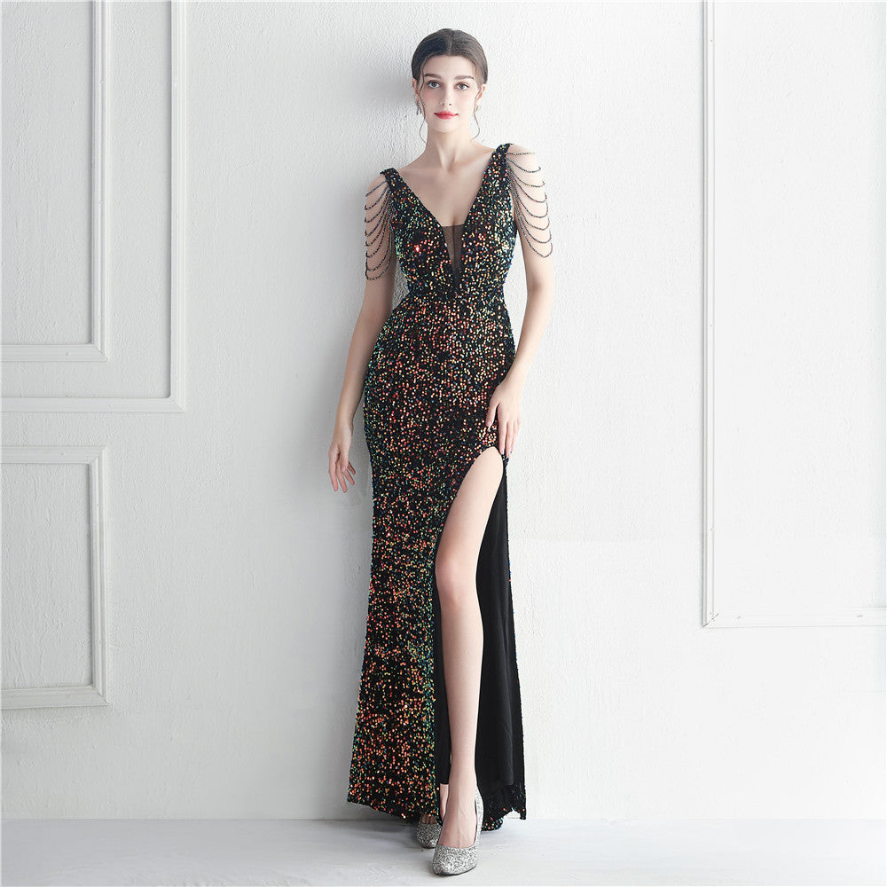 Backed Beaded Formal Dress