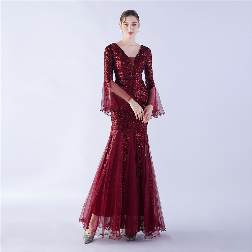 Trimmed Mesh Formal Gown