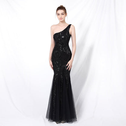 One Shoulder Beaded Formal Dress