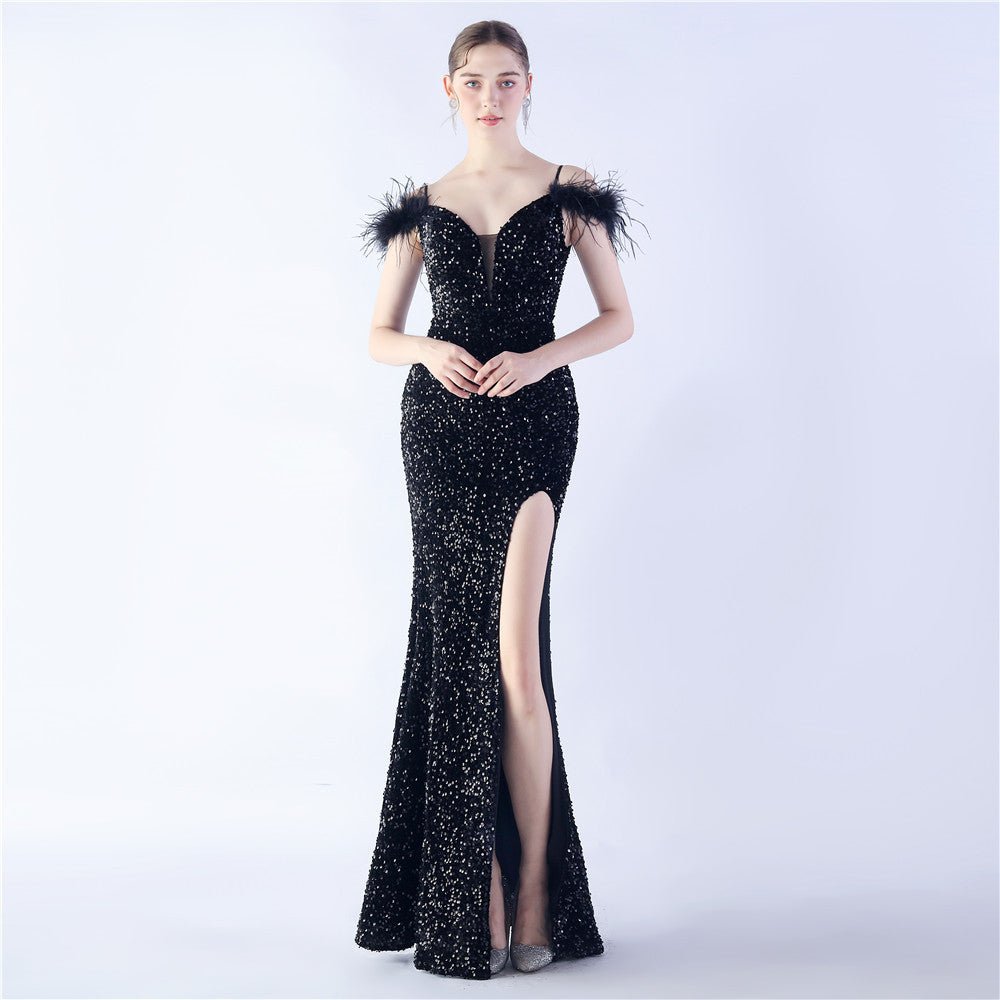 Abito formale in paillettes ad alta densità di pelo di cammello 