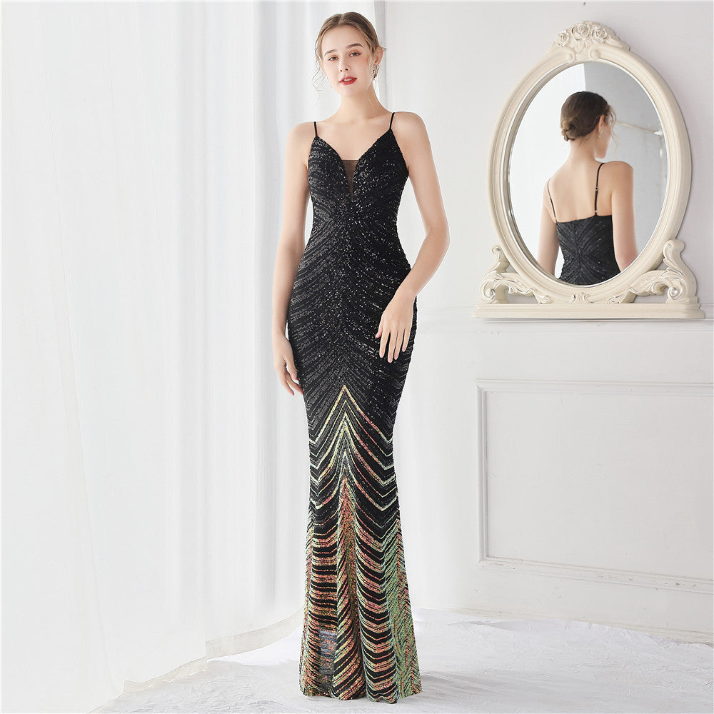 Wave Gradient Beaded Formal Dress