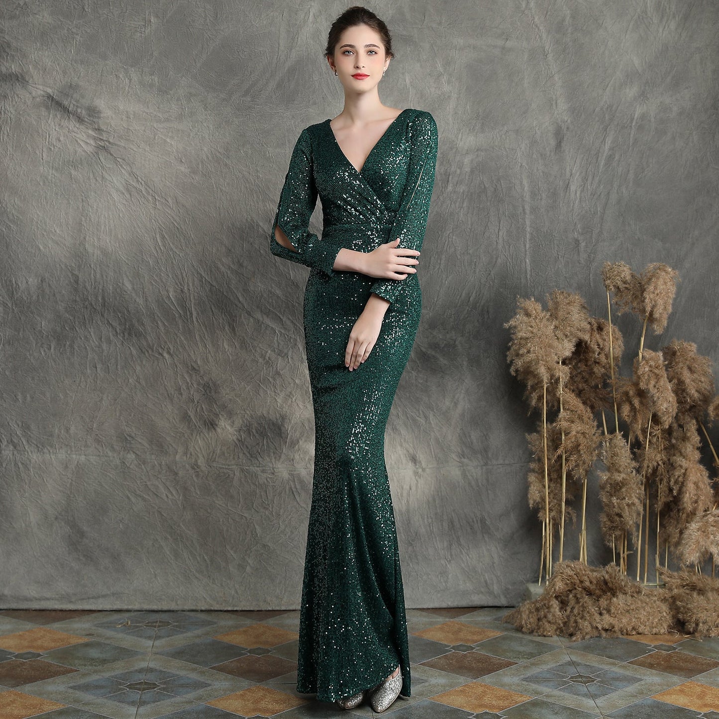 Sleeve Sequin Formal Dress