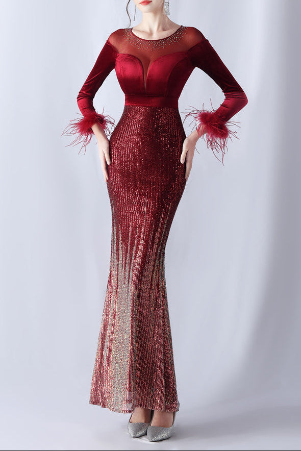 Abito formale in velluto con strass sfumati