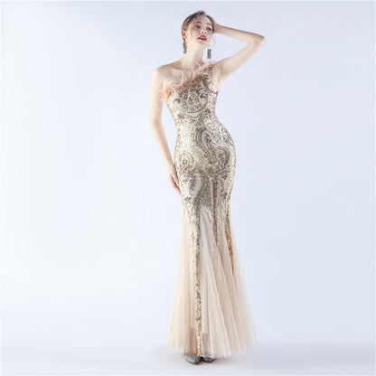 Mesh Sequined Formal Dress