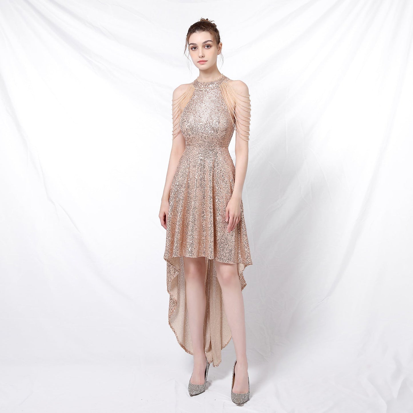 Beaded Hip Wrap Formal Dresses