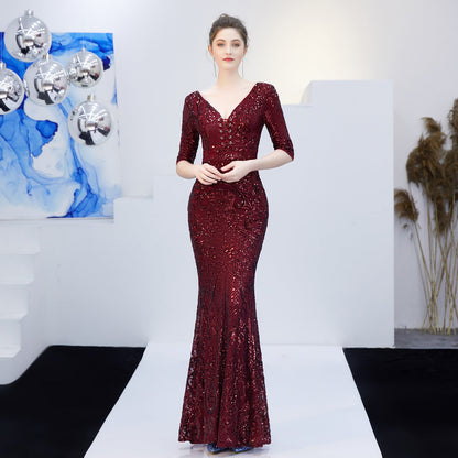 Neck Sequin Formal Dress