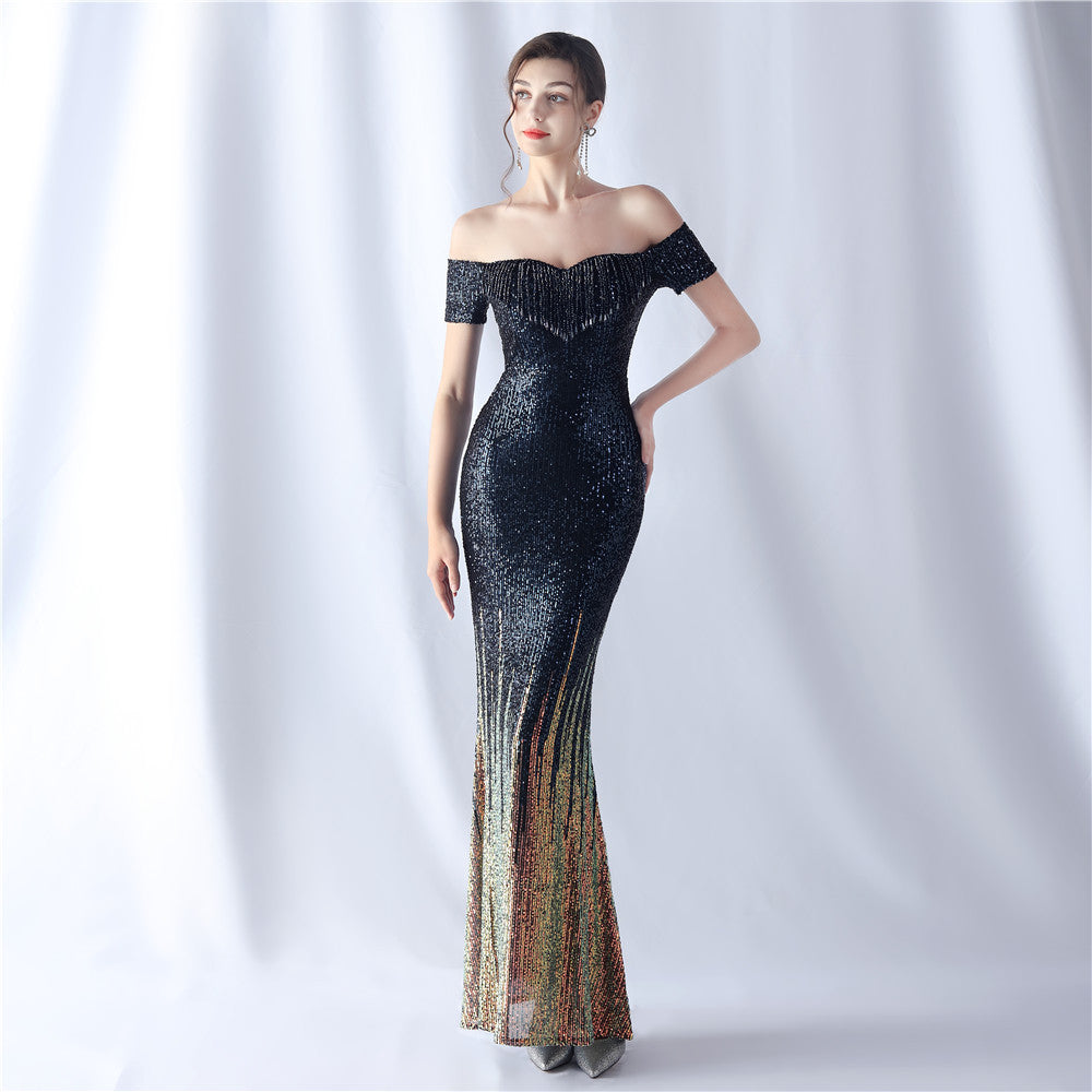 Gradient Beaded Formal Dress