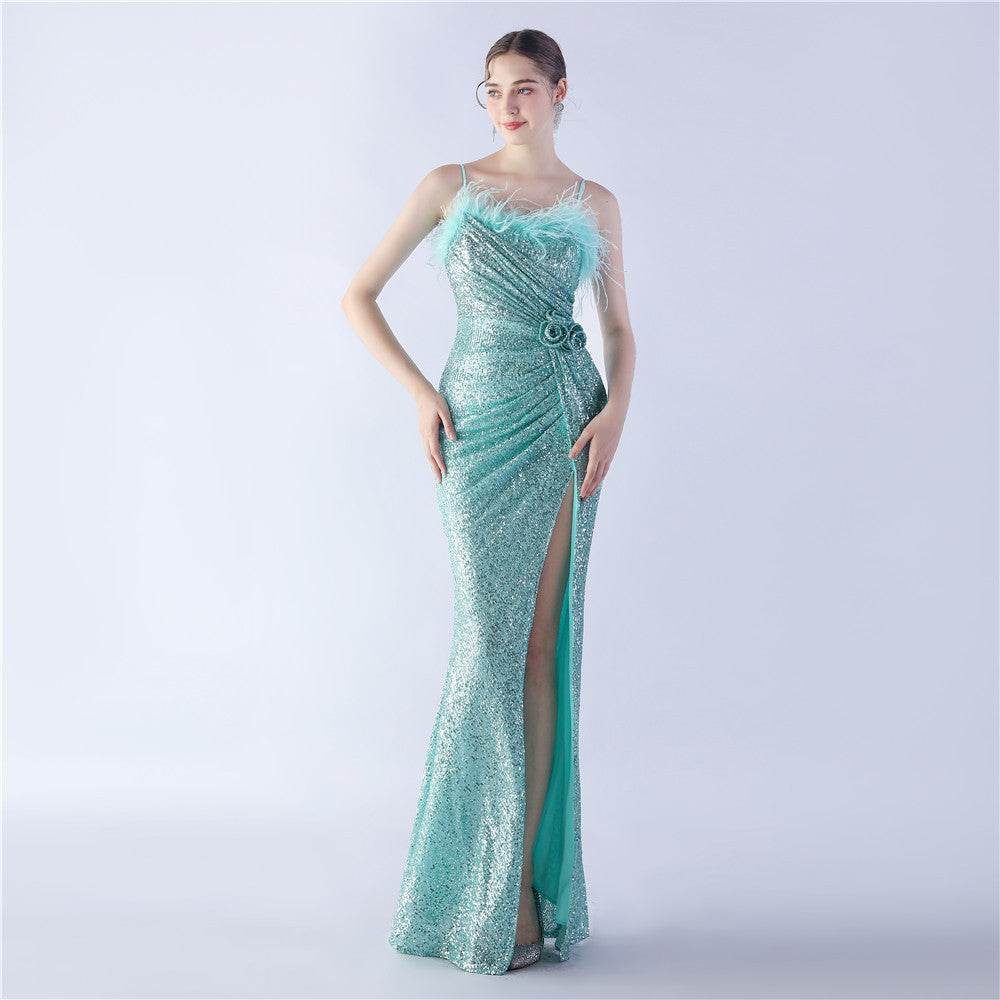 Fur Crafted Flower Formal Dress