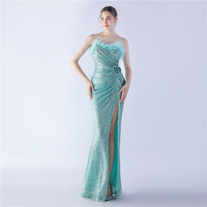 Fur Crafted Flower Formal Dress
