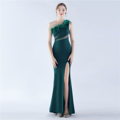Fur Rhinestone Formal Dress