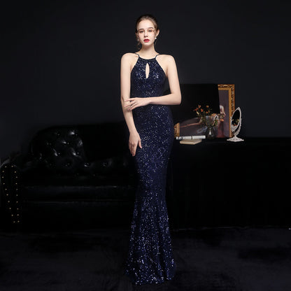 Long Neck Stapled Formal Dresses