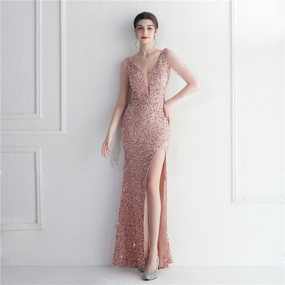 Backed Beaded Formal Dress