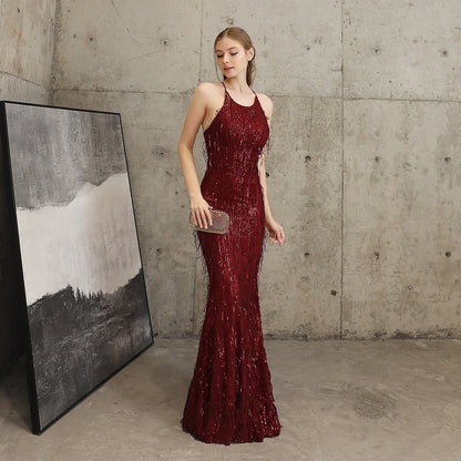 Silk Thread Fringe Beaded Formal Dresses