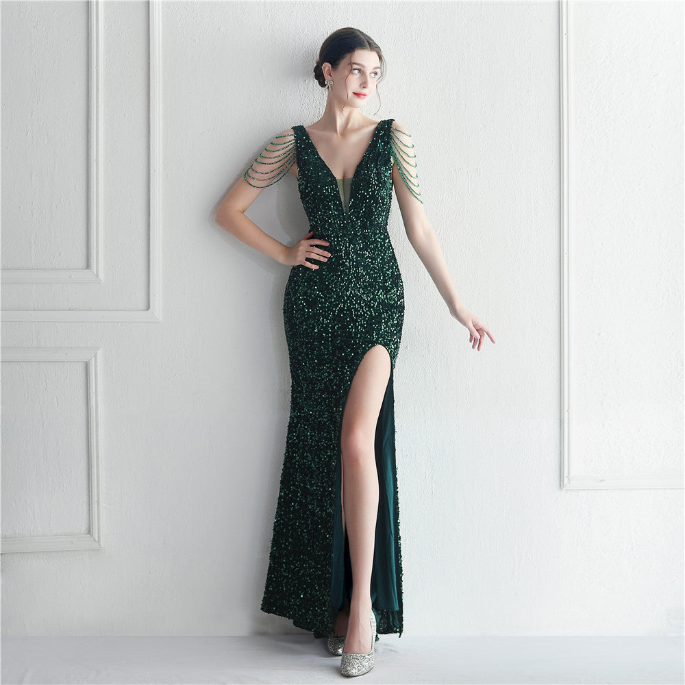 Backed Beaded Formal Dress