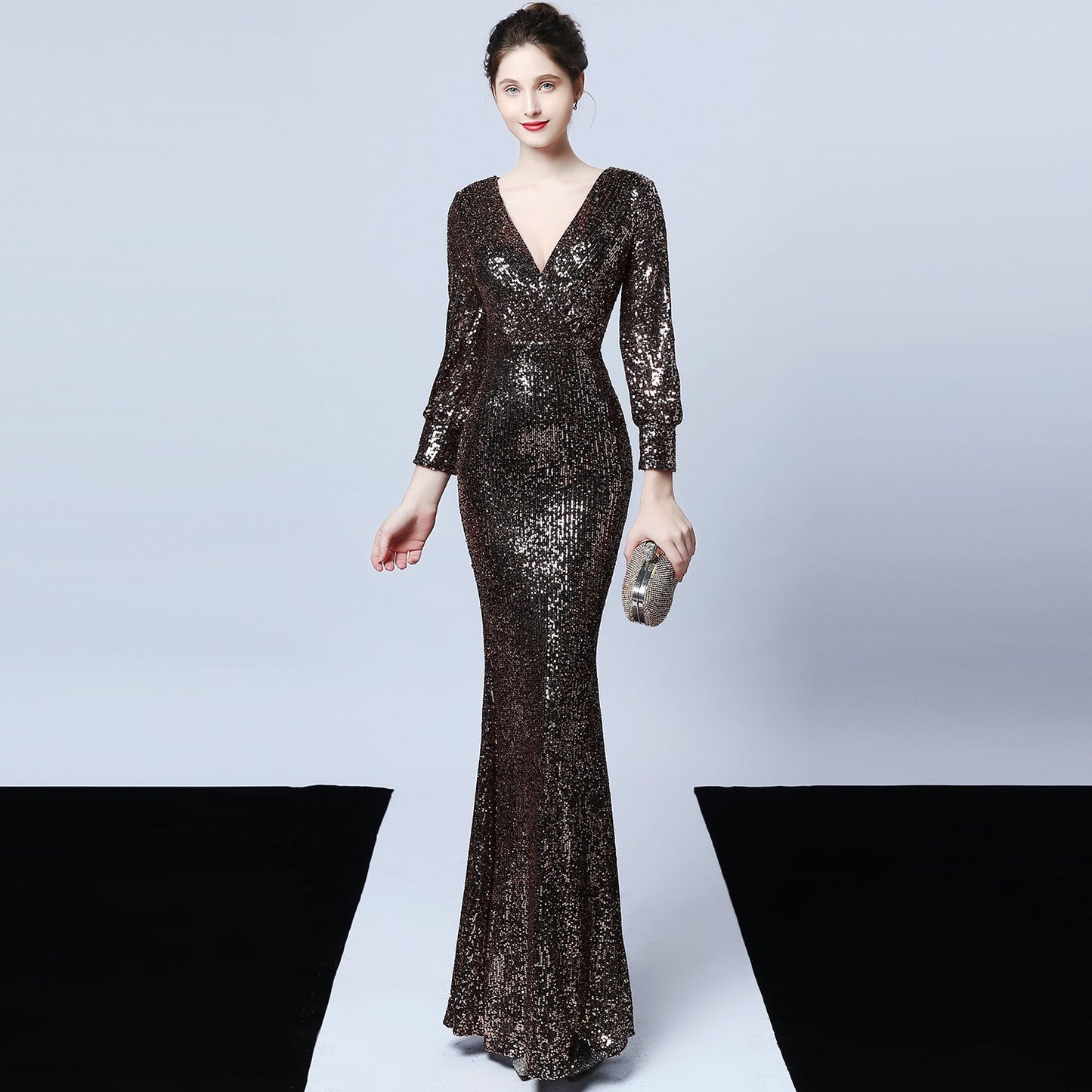 Sleeve Sequin Formal Dress
