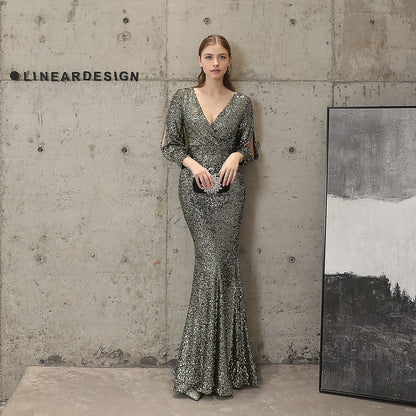 Sleeve Sequin Formal Dress
