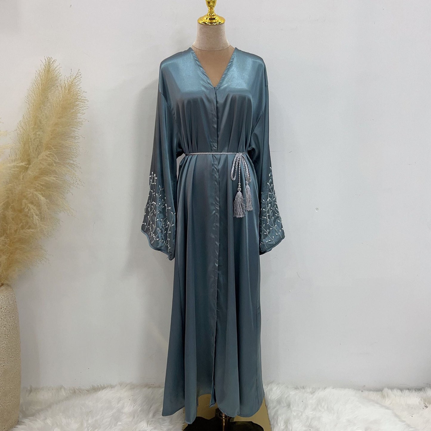 1pcs Satin Cardigan Handmade Beaded Dress Robe