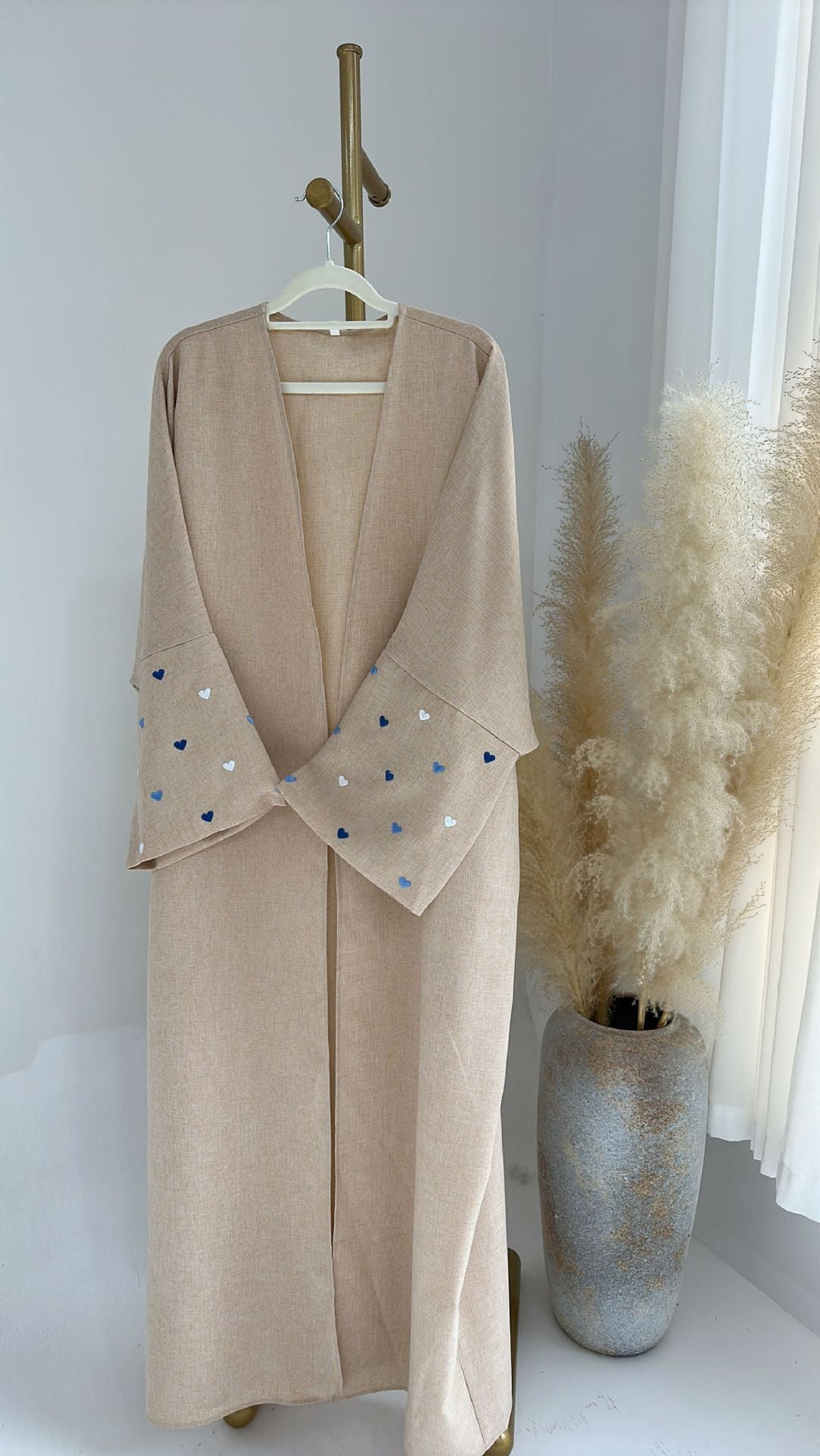 2pcs Set Heart Embroidered Cardigan Robe and Love Hijab