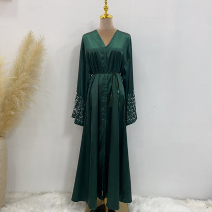 1pcs Satin Cardigan Handmade Beaded Dress Robe
