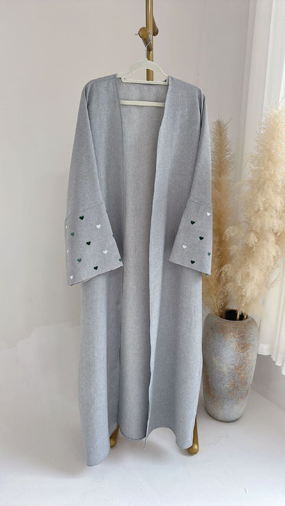 2pcs Set Heart Embroidered Cardigan Robe and Love Hijab