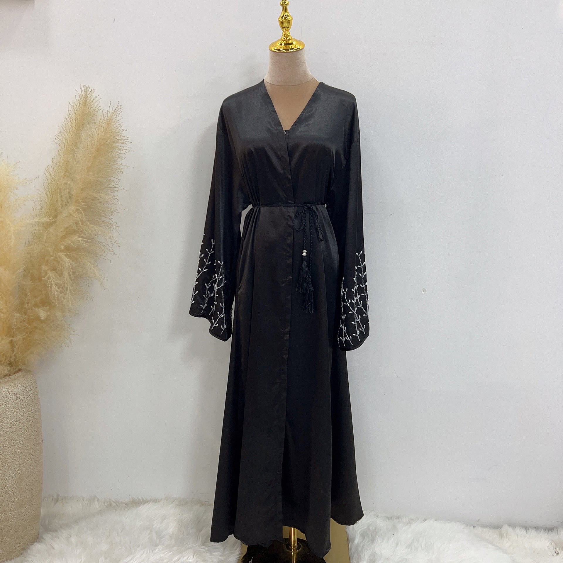 1pcs Satin Cardigan Handmade Beaded Dress Robe
