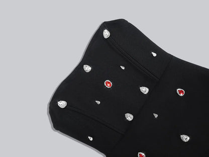 heloise black Strapless bandage mini dress with diamond embellishments