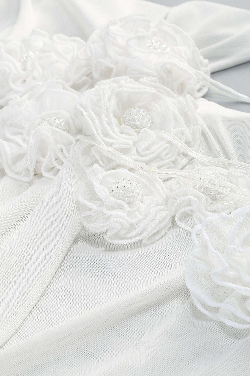 One Shoulder Floral Mesh Ruched Mini Dress