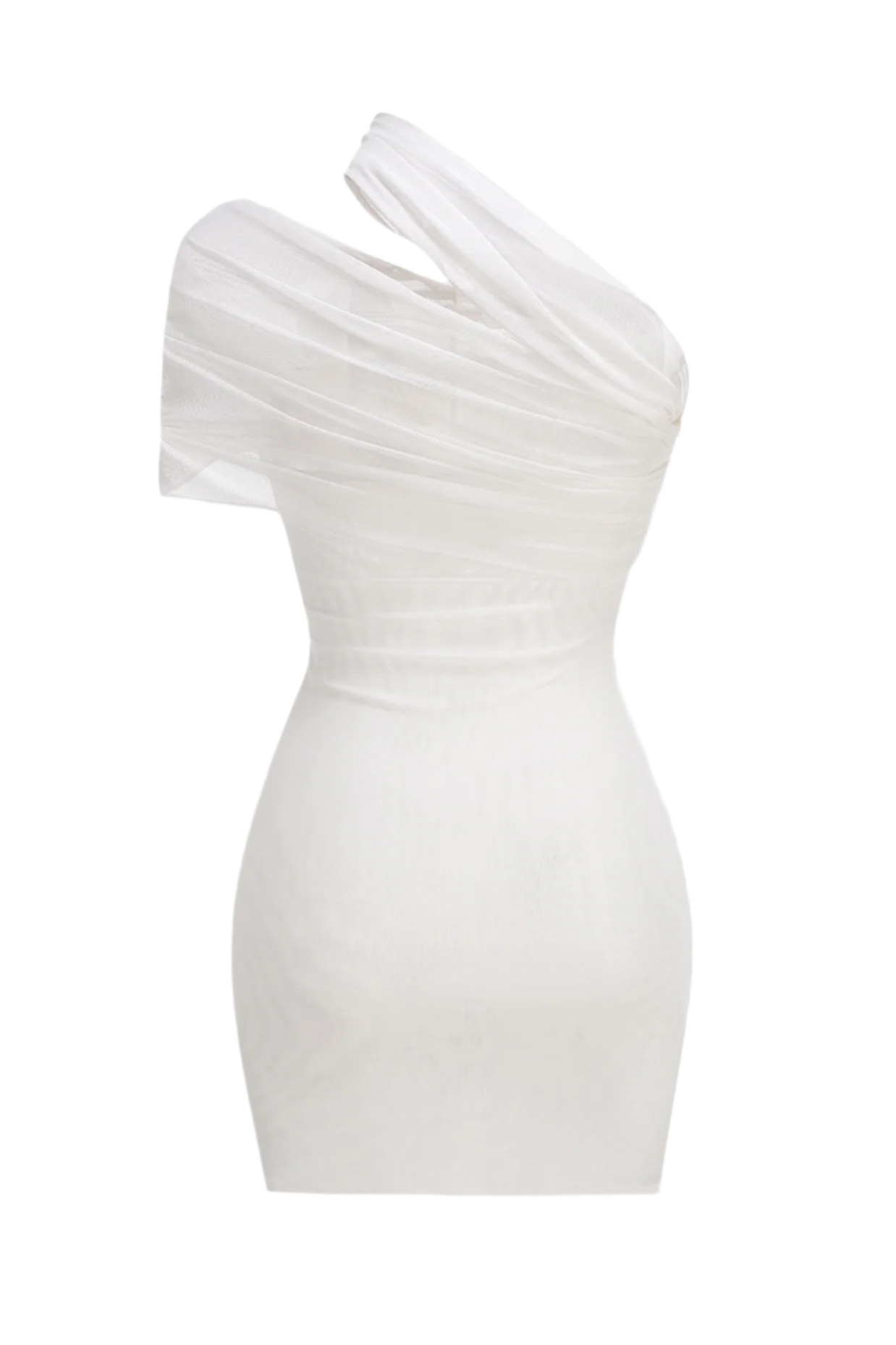 One Shoulder Floral Mesh Ruched Mini Dress