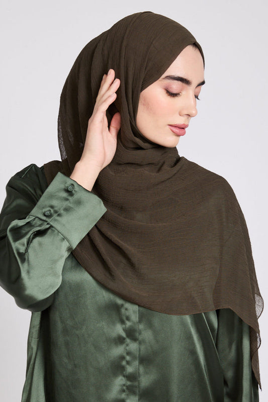 Luxury Soft Crush Hijab - Olive Brown
