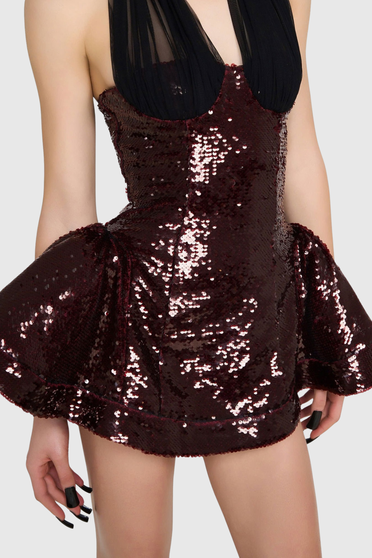giselle sequin halter mini dress in merlot