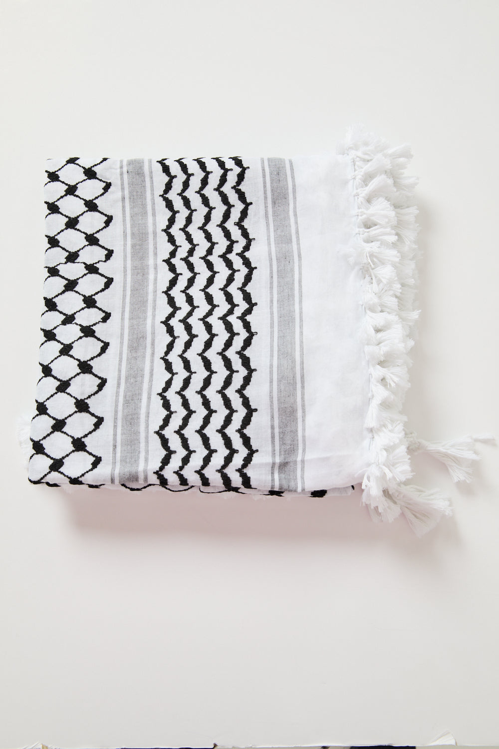 Premium Keffiyeh Scarf With Tassels- Black And White