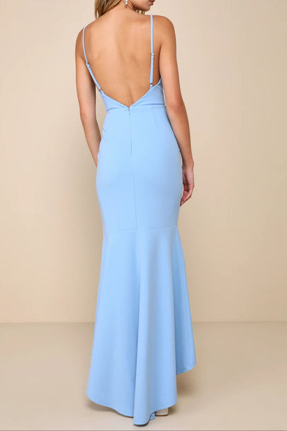 Stunning Enchantment Light Blue Backless Trumpet Hem Maxi Dress