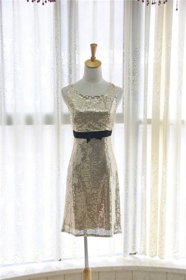 Gold sequined mini vest dress