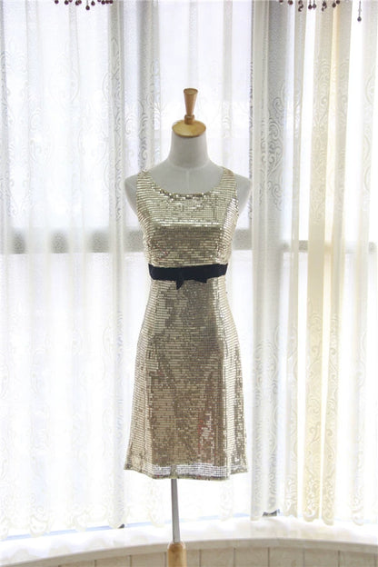 Gold sequined mini vest dress