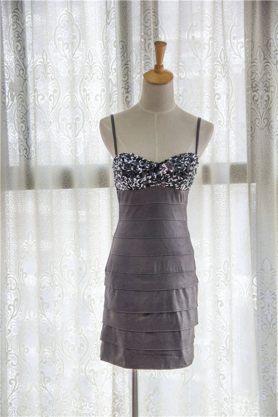 Gray sequined hip-hugging slip dress
