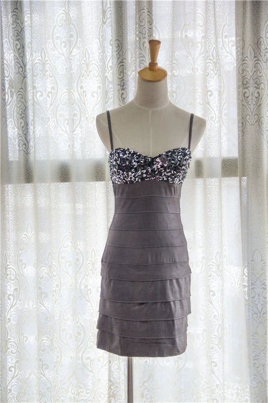 Gray sequined hip-hugging slip dress
