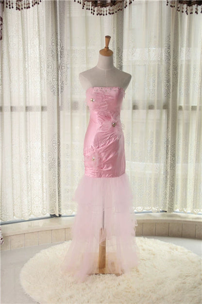 Pink organza fishtail tie maxi dress