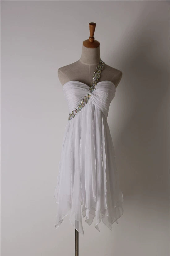 White chiffon shoulder strap mini dress