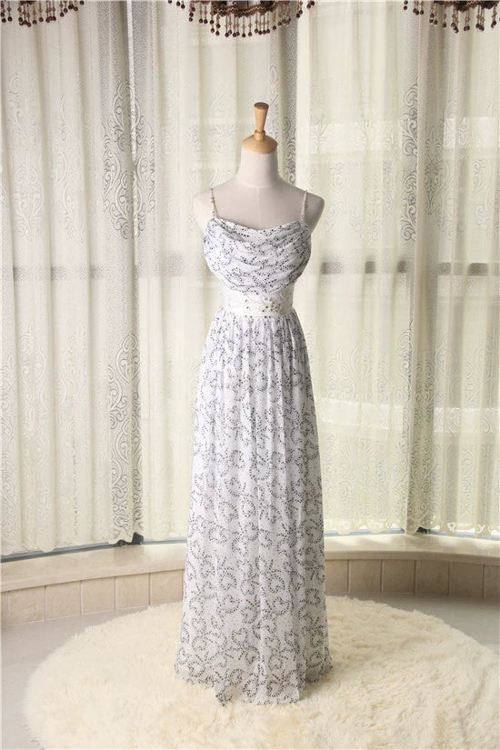 White star print composite silk chiffon bohemian beading maxi dress