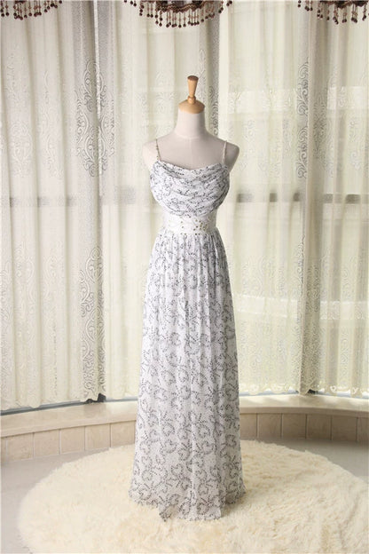 White star print composite silk chiffon bohemian beading maxi dress