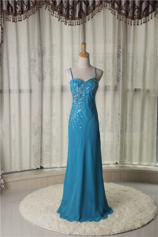 Blue Chiffon Beaded maxi Dress (Extra Large)