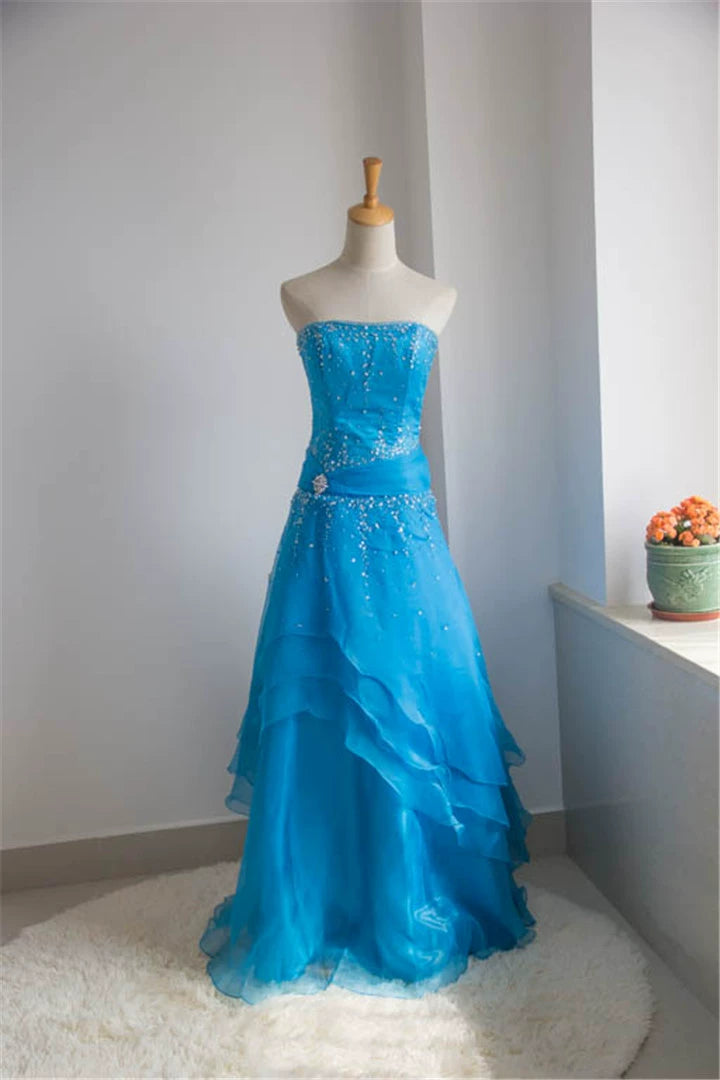 Blue organza tutu maxi dress with back straps
