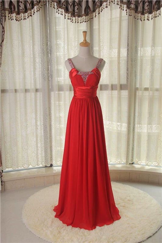 chiffon floor-length beaded maxi dress - Red/white