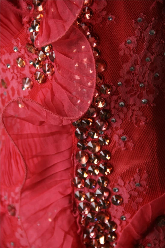 Red lace long train maxi dress