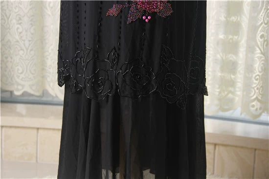 Black stretch yarn midi evening dress